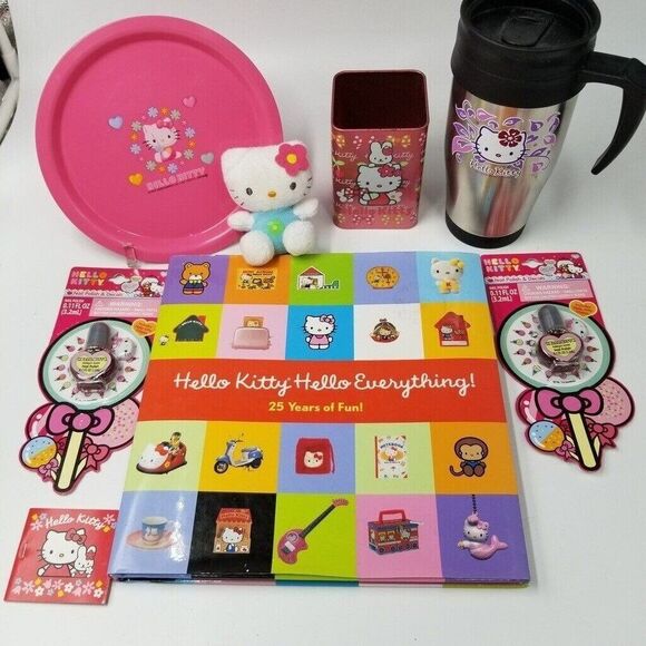 Hello Kitty Plate Plush Toy Canister Mug Nail Polish Stickers New Lot 8 - Picture 1 of 9
